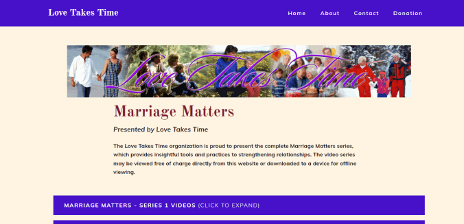 Love Takes Time responsive web site with hosted videos